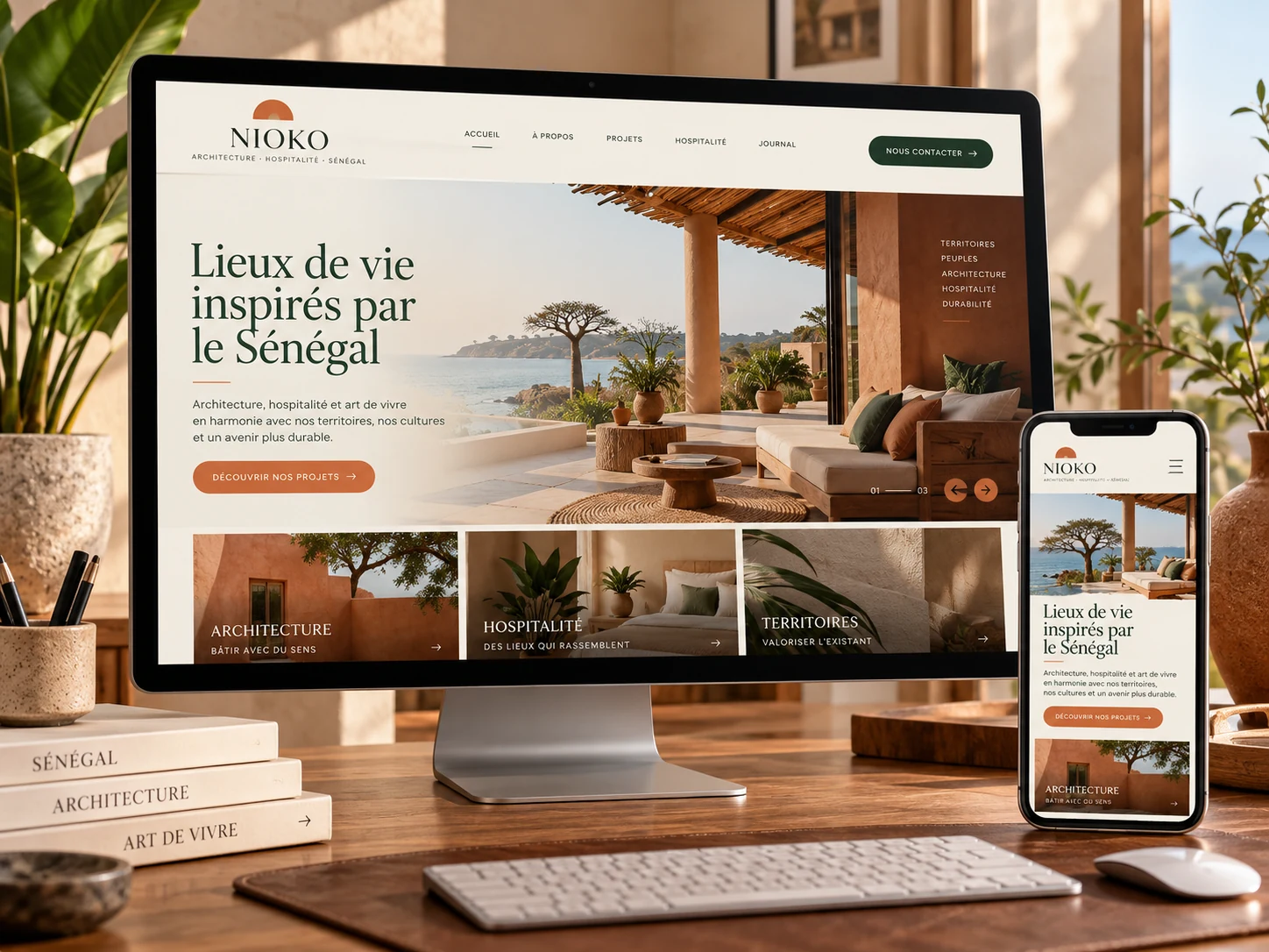 Maquette de site responsive sur ordinateur et smartphone